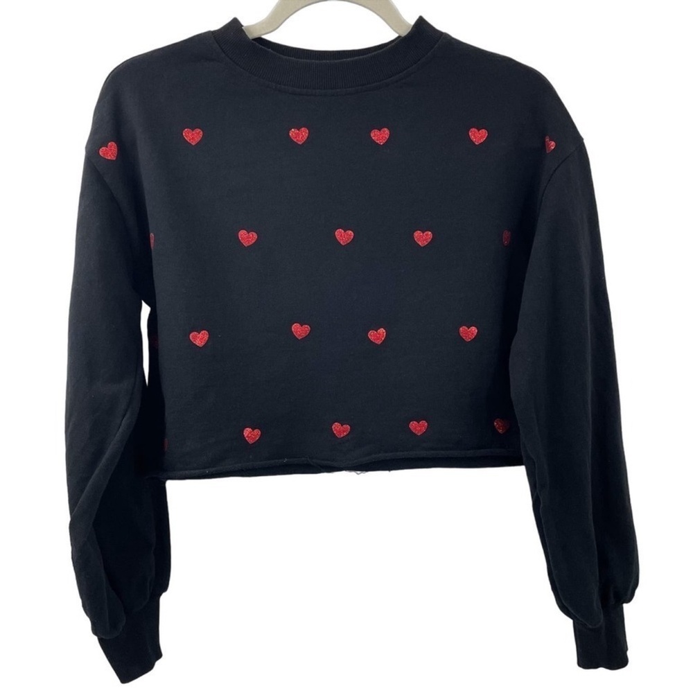 Beach Riot Black Sweatshirt with Red Heart Embroidery